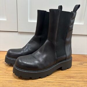 Vagabond Cosmo Black Leather Chunky Sock Boots